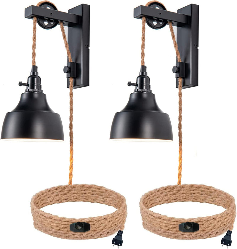 ALAISLYC Triple Plug in Pendant Lights with Cord Hanging Lamp Kit with Switch 22 Ft Long Hemp Rope Farmhouse Pndant Light Cord Lighting Fixture Kits DIY Hanging Light Home & Garden > Lighting > Lighting Fixtures ALAISLYC 2-Pack  