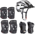 JBM 7 Pieces Protective Gear Set - Bike Helmet for Adult Knee&Elbow Pads and Wrist Guards, Adjustable Cycling Helmet with Visor Safety Pad Set Outdoor Sports Protective Gear Set (Black, Adult) Sporting Goods > Outdoor Recreation > Cycling > Cycling Apparel & Accessories > Bicycle Helmets JBM international Silver Adult 