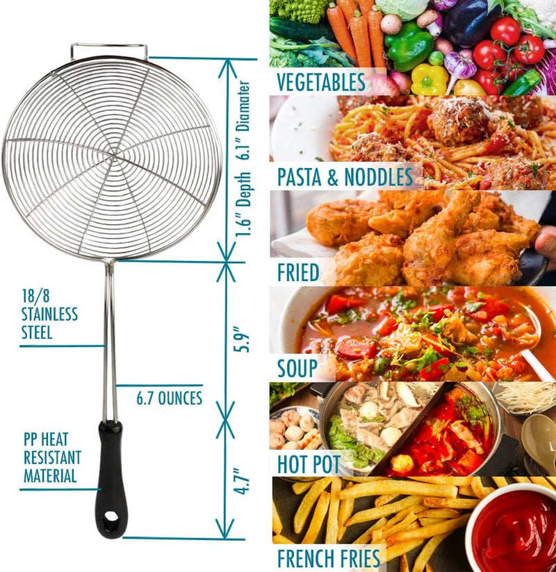 Spider Kitchen Tool Wire Strainer 6.1" Steel Strainer Kitchen Oil Strainer Tool Drainer Cooking Skimmer Frying Spatula Scoop Strainer with Handle Ladle with Easy Storage Hook, Recipe Ebook Included Home & Garden > Kitchen & Dining > Kitchen Tools & Utensils COMFECTO   