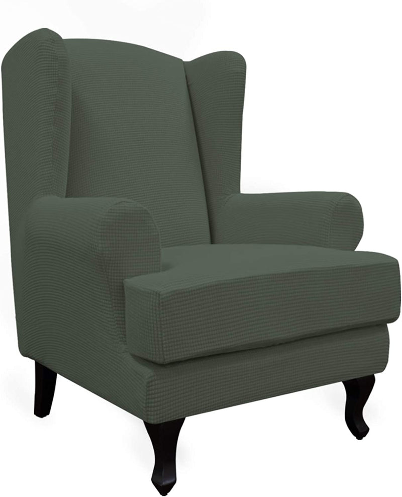 Easy-Going Stretch Wingback Chair Sofa Slipcover 2-Piece Sofa Cover Furniture Protector Couch Soft with Elastic Bottom, Spandex Jacquard Fabric Small Checks, Black Home & Garden > Decor > Chair & Sofa Cushions Easy-Going Olive Green  
