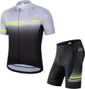Qualidyne Mens Cycling Jersey Set Bicycle Biking Short Sleeve Suit with Pockets + 4D Padded Cycling Bike Shorts Sporting Goods > Outdoor Recreation > Cycling > Cycling Apparel & Accessories qualidyne Grey+green Large 