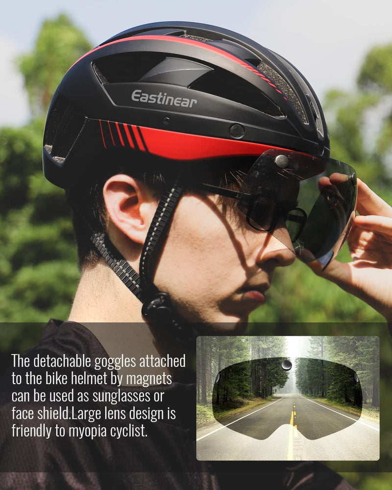 EASTINEAR Bike Helmet with Magnetic Goggles Bicycle Helmets with Removable Visor & LED Light Adjustable Size for Adult Men Women Mountain & Road Cycling Sporting Goods > Outdoor Recreation > Cycling > Cycling Apparel & Accessories > Bicycle Helmets EASTINEAR   