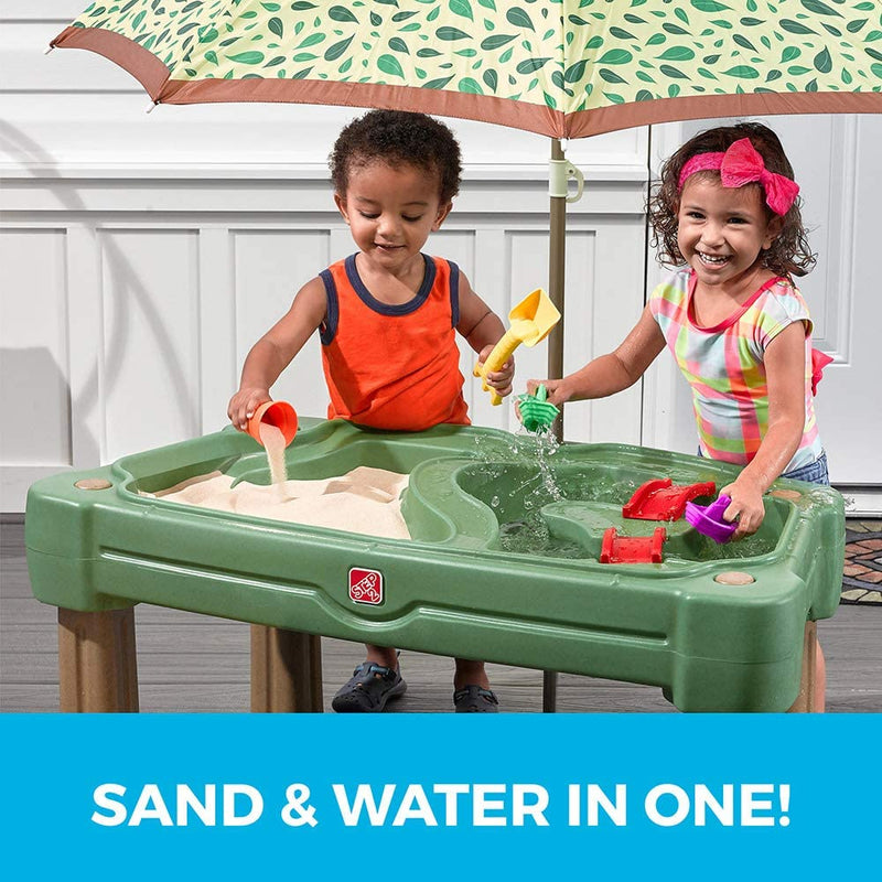Step2 Cascading Cove Sand & Water Table with Umbrella | Kids Sand & Water Table with Umbrella | 6-Pc Water Accessory Set Included | Green Sporting Goods > Outdoor Recreation > Winter Sports & Activities Step2   