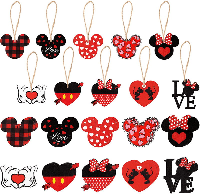 30Pcs Valentine’S Day Wooden Hanging Ornaments Mouse Love Kiss Heart Shaped Hanger Decorations Mouse Embellishments Crafts with Twine Valentines Gift for Wedding Engagement Anniversary Supplies Favor Home & Garden > Decor > Seasonal & Holiday Decorations 7ilaewen   