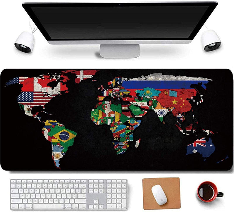 31.5X11.8 Inch Non-Slip Rubber Extended Large Gaming Mouse Pad with Stitched Edges Computer Keyboard Mouse Mat PC Accessories (8&24) Sporting Goods > Outdoor Recreation > Winter Sports & Activities Daisy House Black World Flag Map  