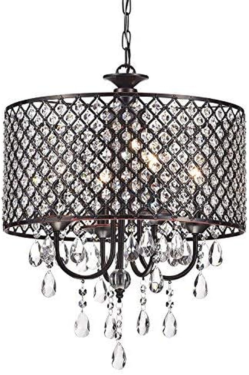 Edvivi Marya Drum Crystal Chandelier, 4 Lights Glam Lighting Fixture with Chrome Finish, Adjustable Ceiling Light with round Crystal Drum Shade, Dining Room Light for Living Room, Bedroom, Kitchen Home & Garden > Lighting > Lighting Fixtures > Chandeliers Edvivi Oil-Rubbed Bronze  