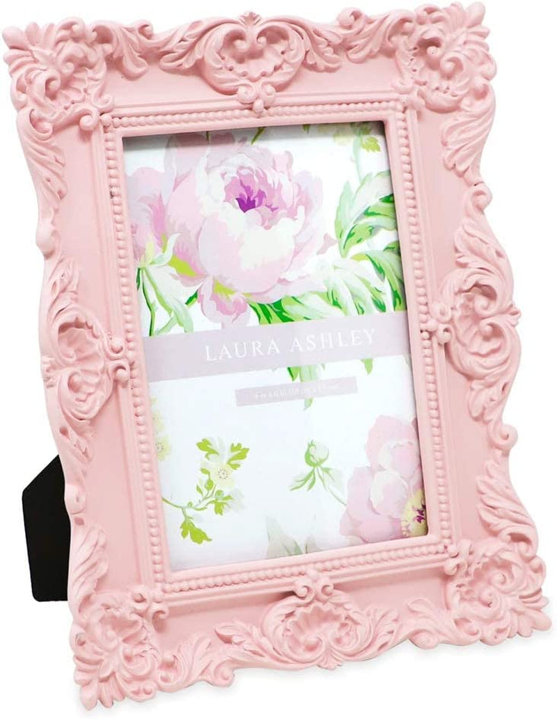 Laura Ashley 5X7 Black Ornate Textured Hand-Crafted Resin Picture Frame with Easel & Hook for Tabletop & Wall Display, Decorative Floral Design Home Décor, Photo Gallery, Art, More (5X7, Black) Home & Garden > Decor > Picture Frames Laura Ashley Pink 4x6 