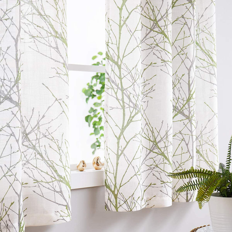 FMFUNCTEX Branch White Curtains 84” for Living Room Grey and Auqa Bluetree Branches Print Curtain Set Wrinkle Free Thick Linen Textured Semi-Sheer Window Drapes for Bedroom Grommet Top, 2 Panels Home & Garden > Decor > Window Treatments > Curtains & Drapes FMFUNCTEX Green 50" x 63" 