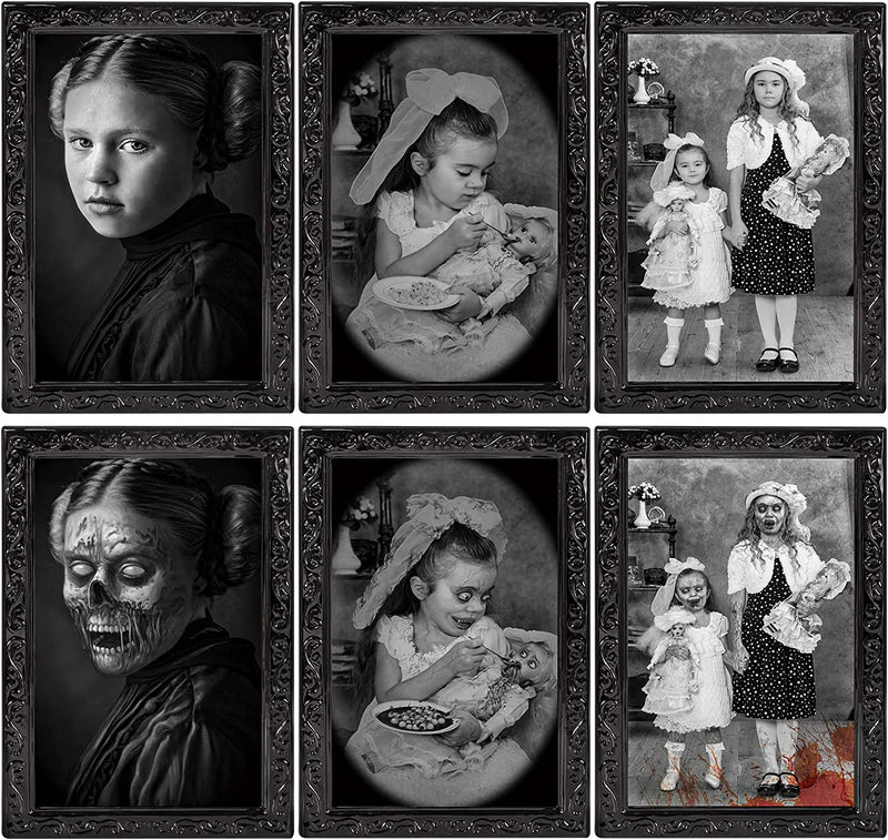 Halloween Decorations Indoor Scary Wall Decor, 3Pack 3D Changing Face Moving Picture Frames Portrait, Gothic Horror Poster Castle Haunted House Mansion Decor Decoration Party Supplies  Lansian Style A (3 Pack)  