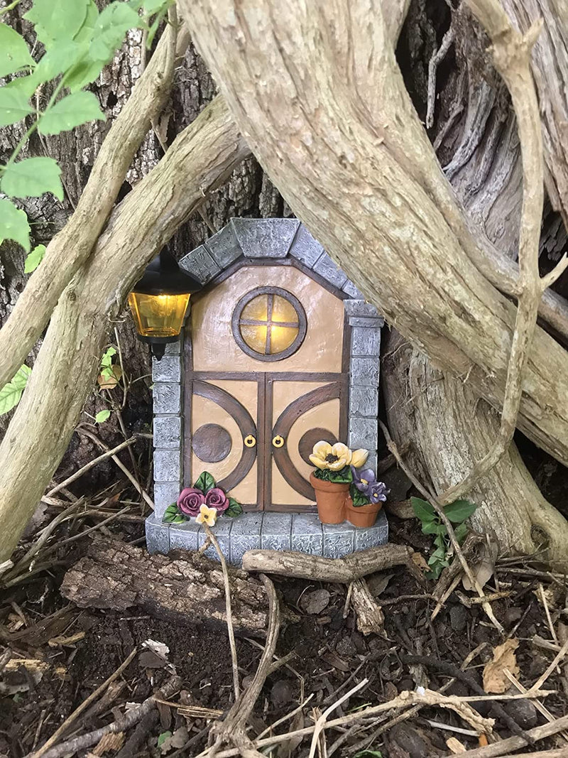 Funderstood Fairy Door for Trees and Walls with Porch and Window Lights, Solar Powered LED Light-Up 11" Tall  JJ Kent   