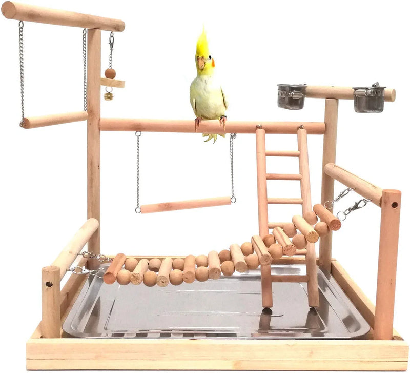 Bird Perch Platform Stand Wood for Small Animals Parrot Parakeet Conure Cockatiel Budgie Canaries Gerbil Rat Mouse Chinchilla Hamster Cage Exercise Toys Animals & Pet Supplies > Pet Supplies > Bird Supplies Mrli Pet 16.5"x12.6"x17.3"  