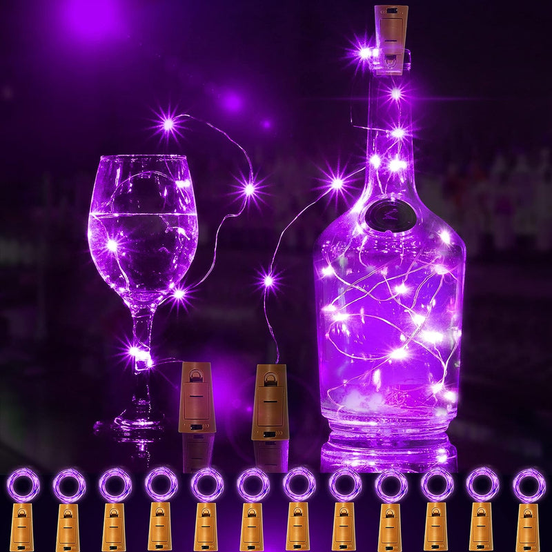 12 Packs 20 LED Wine Bottle Lights with Cork - Silver Wire Fairy String Lights Battery Operated Cork Lights for Wine Liquor Bottle,Bedroom,Christmas,Birthday,Wedding Party Decor(Purple)  SmilingTown   