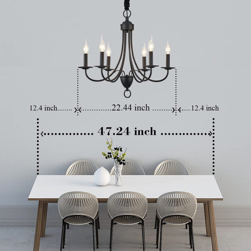 Kaluxry Black Chandelier , Farmhouse Chandeliers for Dining Room 6-Light Iron Metal Candle Pendant Light Fixture with E12 Base Pendant Lights for Kitchen Island Bedroom Study Living Room Hallway Entry Home & Garden > Lighting > Lighting Fixtures > Chandeliers Kaluxry   