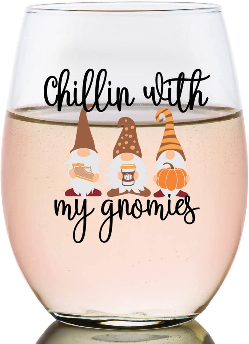 Toasted Tales Tis the Season | Fall Glass Holiday Drinking Glasses | 11 Oz Bourbon Whiskey Rock Glass | Novelty Thanksgiving Glass | Thanksgiving Gifts Home & Garden > Kitchen & Dining > Tableware > Drinkware Toasted Tales Chillin With My Gnomes Wine Glass 