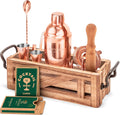 Mixology Bartender Kit with Wooden Stand - Great Housewarming Gift -12 Piece Bar Tools Set with Cocktail Kit Cards - Premium Bartending Kit for a Fun Bar Set - Stainless Steel Cocktail Shaker Set Home & Garden > Kitchen & Dining > Barware ROYALE MIX Copper  