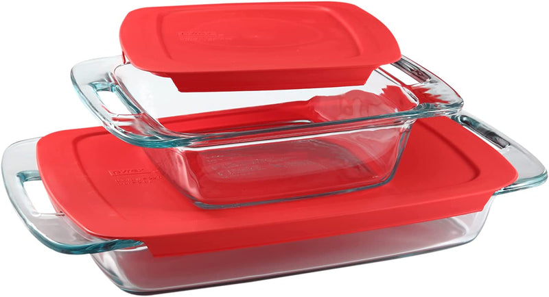 Pyrex Easy Grab 4-Piece Glass Baking Dish Set with Lids, 3-Qt & 2-Qt Glass Bakeware Set, Non-Toxic, Bpa-Free Lids, Tempered Glass Bakeware Set Home & Garden > Kitchen & Dining > Cookware & Bakeware World Kitchen (PA)   