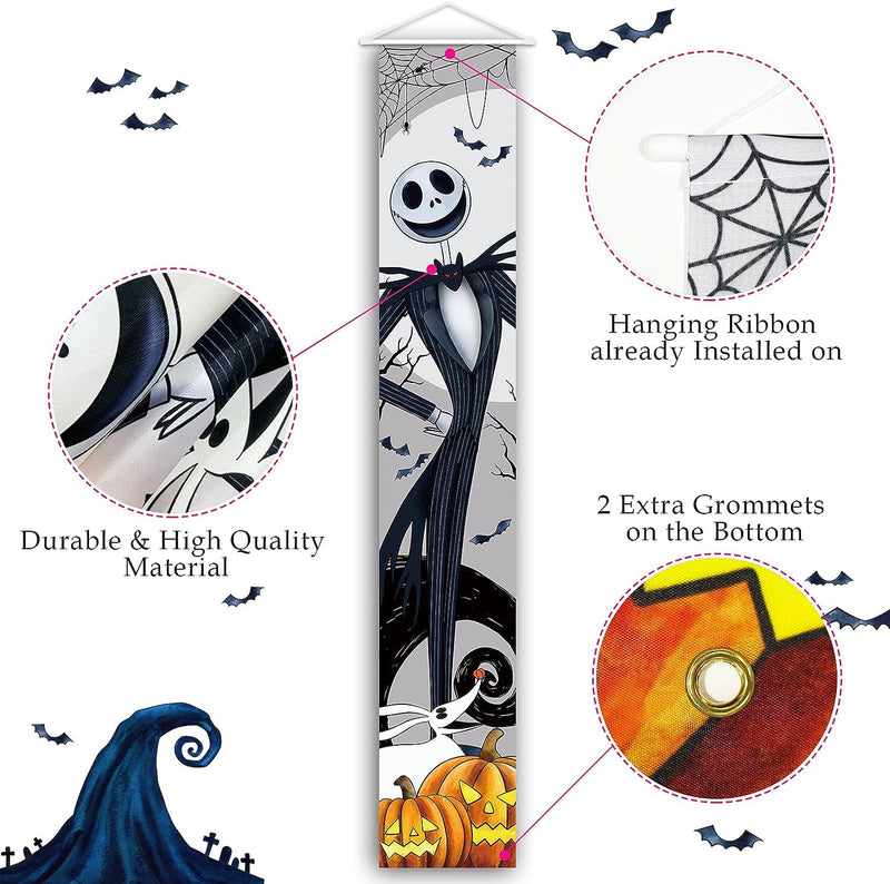 Jack Sally Banners Porch Signs Halloween Decor Christmas Nightmare Banner Halloween Decorations Outdoor Party Banner  Tivee   
