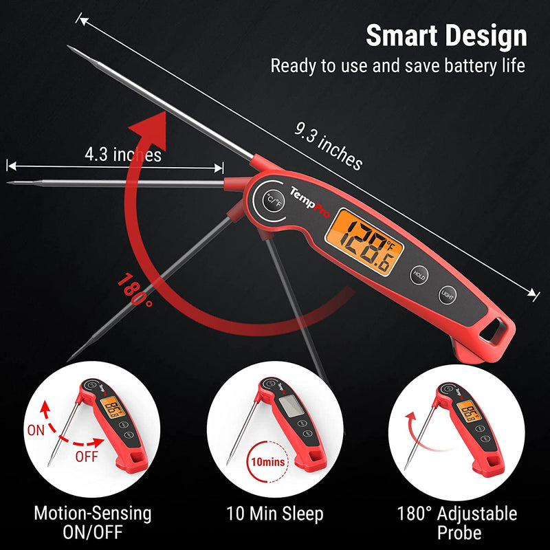 Temppro F05 Digital Meat Thermometer for Cooking with Motion Sensing, Waterproof Food Thermometer for Kitchen BBQ Oil Grill Smoker Candy Thermometer Black/Red Home & Garden > Kitchen & Dining > Kitchen Tools & Utensils INNOTECH INDUSTRIES (HK) CO., LIMITED   
