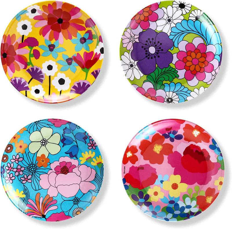 French Bull Assorted Plates - 4 Piece Set - 9 Inch Melamine Salad Plates Set of 4 - Melamine Dinnerware for Indoor and Outdoor - Assorted Black and White Home & Garden > Kitchen & Dining > Tableware > Dinnerware French Bull Assorted Garden Floral 9" Salad Plates 