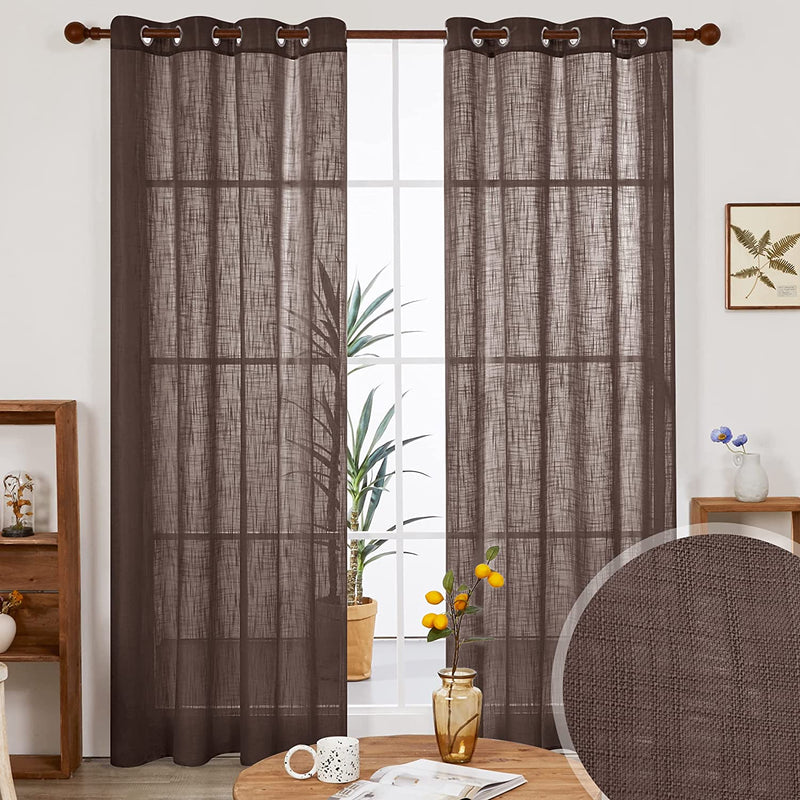 Deconovo Semi Sheer Curtains, Cream, 52X108 Inch, Faux Linen Solid Voile Grommet Curtains for Bedroom Living Room, 2 Panels Home & Garden > Decor > Window Treatments > Curtains & Drapes Deconovo Chocolate Brown 52x108 Inch 