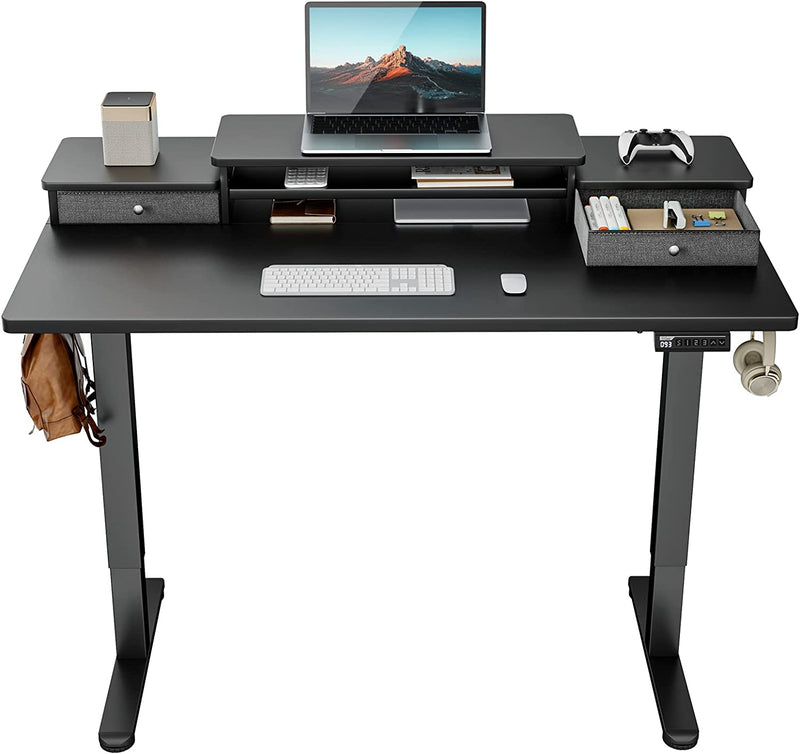 Ergear Electric Standing Desk with Double Drawers, 55X28 Inches Adjustable Height Sit Stand up Desk, Home Office Desk Computer Workstation with Storage Shelf, Vintage Brown Home & Garden > Household Supplies > Storage & Organization ErGear Black 48x24 Inch 
