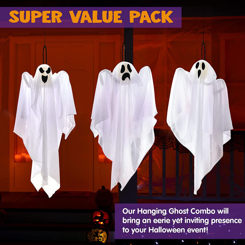 JOYIN 3 Pack Halloween Party Decoration 25.5" Hanging Ghosts, Cute Flying Ghost for Front Yard Patio Lawn Garden Party Décor and Holiday Decorations