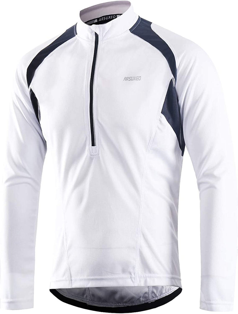 ARSUXEO Men'S Half Zipper Cycling Jerseys Long Sleeves MTB Bike Shirts 6031 Sporting Goods > Outdoor Recreation > Cycling > Cycling Apparel & Accessories ARSUXEO White Large 