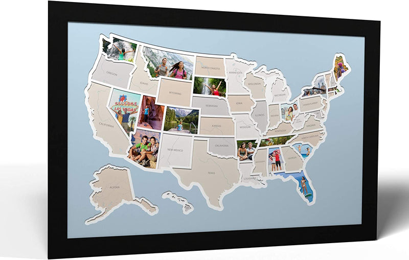 Thunder Bunny Labs 50 States USA Photo Map - Frame Optional - Made in America (Driftwood, Black Frame) Home & Garden > Decor > Picture Frames Thunder Bunny Labs Caribbean Without Frame 
