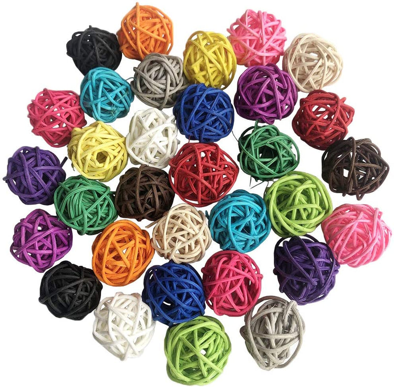 Benvo Rattan Balls 32 Pack 1.2 Inch Wicker Ball Birds Quaker Parrot Parakeet Chewing Pet Bite Ball for Budgies Conures Hamsters Ball Orbs Crafts DIY Accessories Vase Fillers (Multi-Colored)