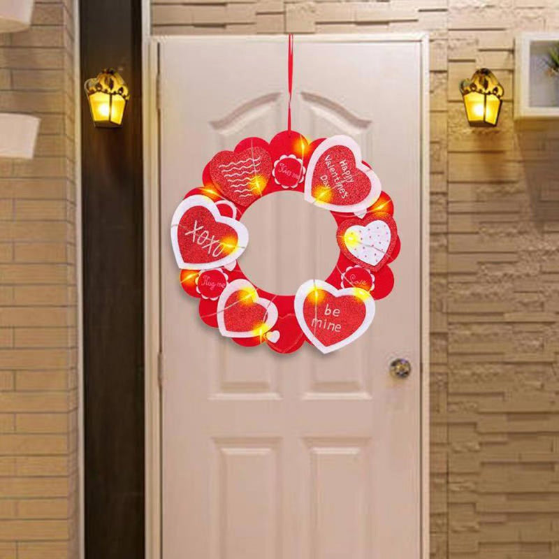 Kqegk Valentine'S Day LED Light Heart Wreath Door Wall Hanger Home & Garden > Decor > Seasonal & Holiday Decorations Pomedae ' Red  
