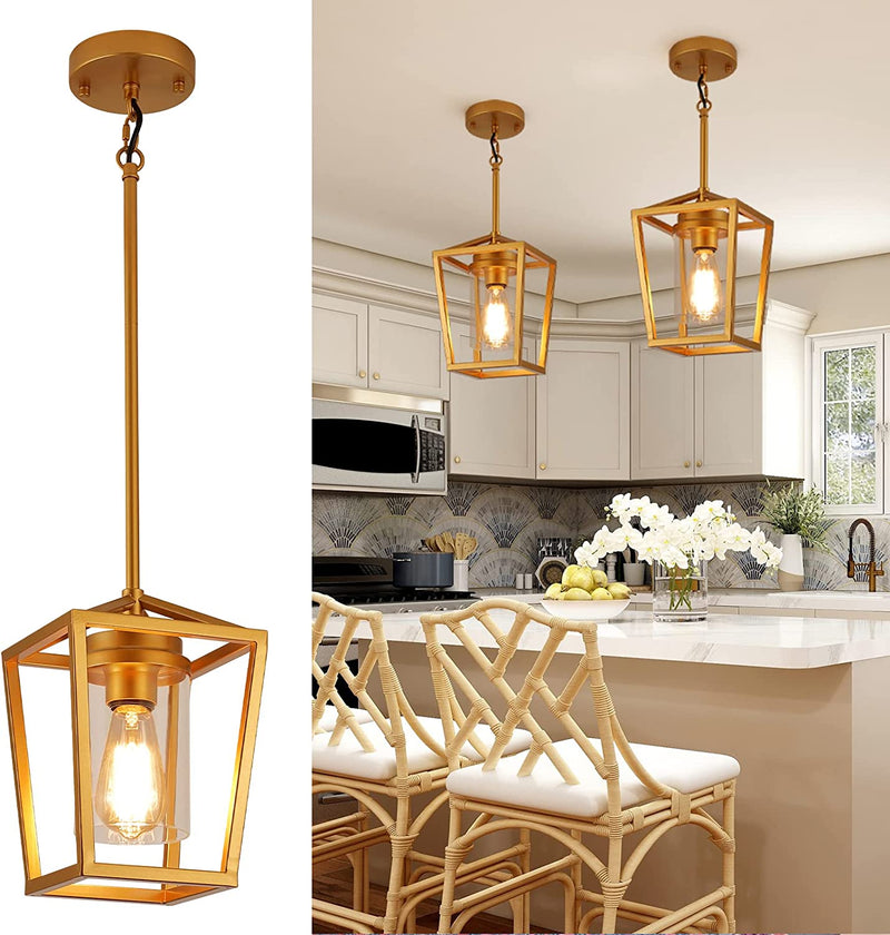 Sglfarmty 1 Pack Pendant Lighting for Kitchen Island, Cage Hanging Light Fixtures, Black Pendant Lights with Durable Glass Shade for Dining Room & Kitchen,Black Home & Garden > Lighting > Lighting Fixtures SGLfarmty Gold  