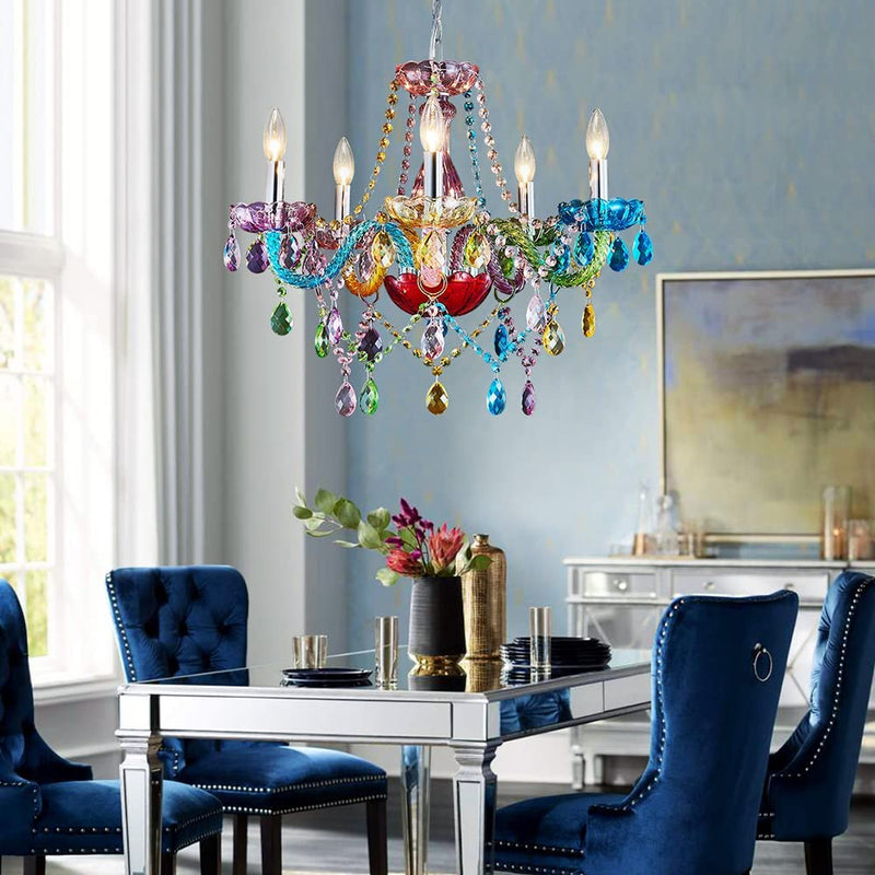 Saint Mossi Modern Colorful K9 Crystal Chandelier with 5 Lights, Contemporary Pendant Ceiling Lighting Fixture for Dining Room,Bedroom,Living Room,H19 X W19 with Adjustable Chain Home & Garden > Lighting > Lighting Fixtures > Chandeliers Saint Home   
