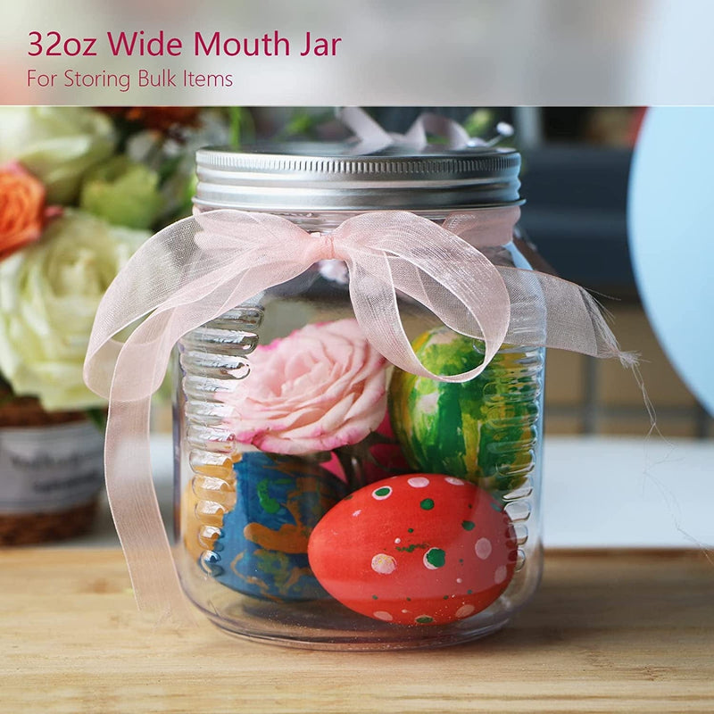 32 Oz Empty Plastic Mason Jars with Lids, 3 Pack Wide Mouth Candy Jars, Square Decorative Cosmetic Jars for Pantry Snack Candy Buffet Cookies Home & Garden > Decor > Decorative Jars Unalilia   