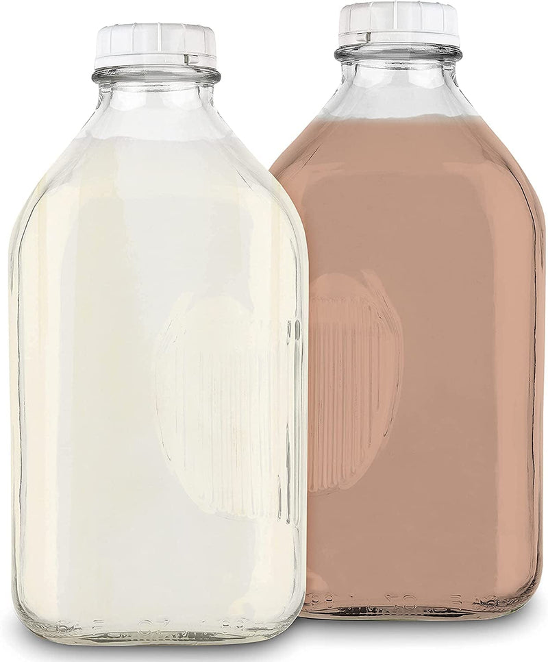 32-Oz Glass Milk Bottles with 8 White Caps (4 Pack) - Food Grade Milk Jars with Lids - Dishwasher Safe - Bottles for Milk, Buttermilk, Honey, Maple Syrup, Jam, Barbecue Sauce- Stock Your Home Home & Garden > Decor > Decorative Jars Stock Your Home 2 64 oz 