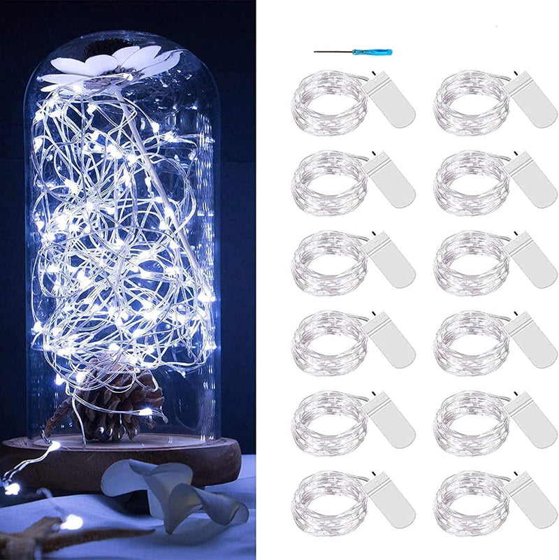 32 Pcs 10Ft 30 LED Fairy Lights Battery Operated Waterproof Copper Wire Mini String Lights Firefly Starry Moon Lights for Jars DIY Wedding Party Bedroom Patio Table Christmas Decorations(Warm White) Home & Garden > Lighting > Light Ropes & Strings VOOKRY Cool White 12 Pack 