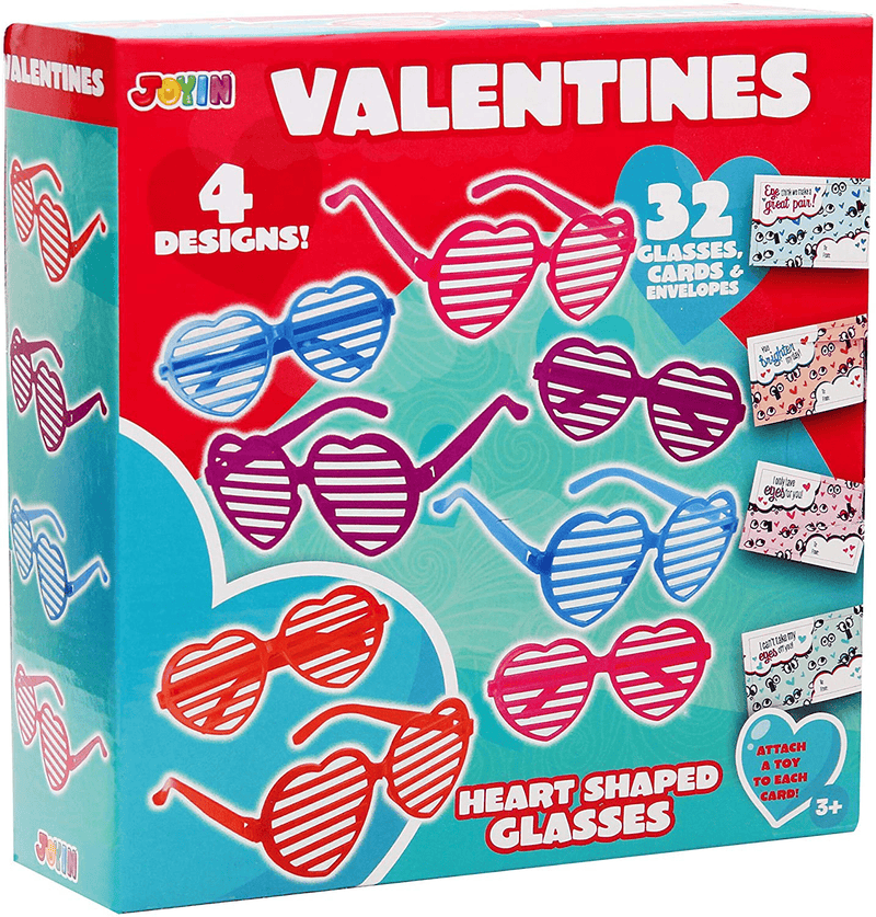 32 Valentines Day Shade Glasses for Kids & Gift Cards with Heart Shaped Shutter Valentine Party Favor, Valentine'S Classroom Exchange, Classroom Prize Supplies, Valentine’S Greeting Cards Home & Garden > Decor > Seasonal & Holiday Decorations JOYIN   