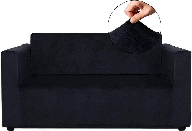 RECYCO Velvet Sofa Covers for 4 Cushion Couch, Furniture Covers for Sofa, Sofa Slipcover 1 Piece for Living Room, Dogs, Navy Home & Garden > Decor > Chair & Sofa Cushions RECYCO Black Loveseat 