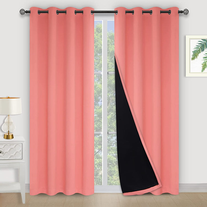 Kinryb Halloween 100% Blackout Curtains Coffee 72 Inche Length - Double Layer Grommet Drapes with Black Liner Privacy Protected Blackout Curtains for Bedroom Coffee 52W X 72L Set of 2 Home & Garden > Decor > Window Treatments > Curtains & Drapes Kinryb Coral W52" x L95" 