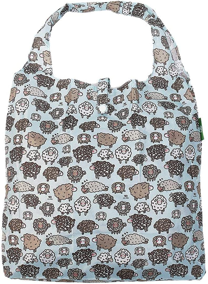 Eco Chic Lightweight Foldable Reusable Shopping Bag | Water Resistant Shopping Tote Bag | Made from Recycled Plastic Bottles Home & Garden > Decor > Decorative Jars ECO CHIC Cute Sheep Blue  