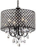 Edvivi Marya Drum Crystal Chandelier, 4 Lights Glam Lighting Fixture with Chrome Finish, Adjustable Ceiling Light with round Crystal Drum Shade, Dining Room Light for Living Room, Bedroom, Kitchen Home & Garden > Lighting > Lighting Fixtures > Chandeliers Edvivi Black  