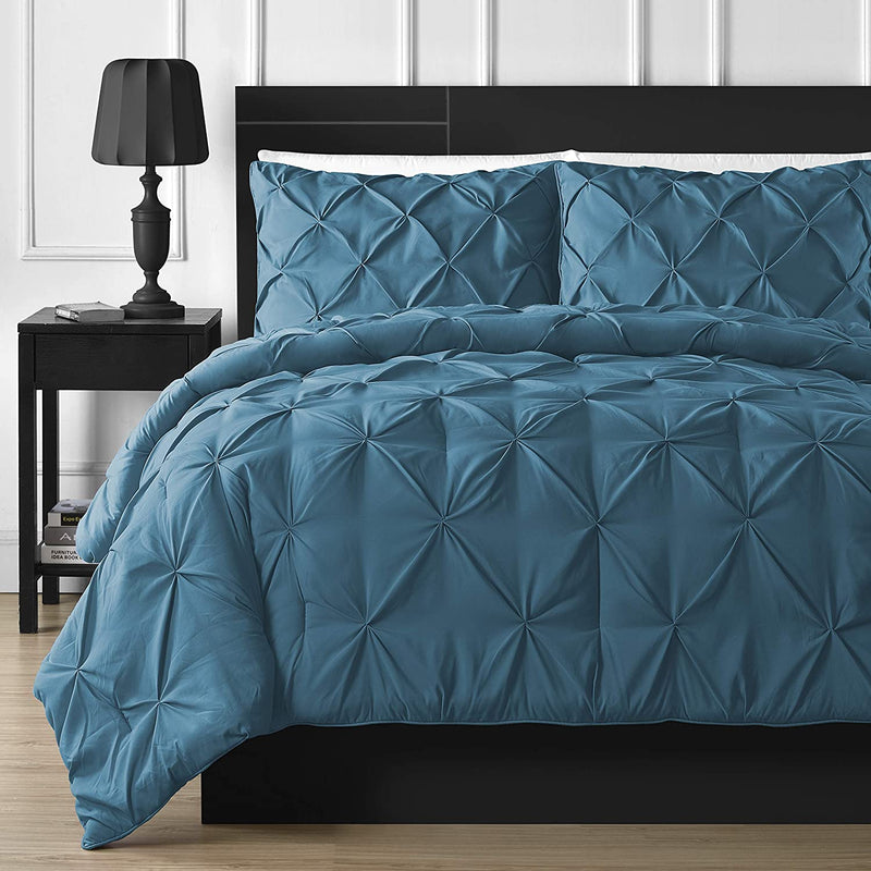Comfy Bedding Double Needle Durable Stitching 3-Piece Pinch Pleat Comforter Set All Season Pintuck Style, Queen, Beige Home & Garden > Linens & Bedding > Bedding Comfy Bedding Teal King 