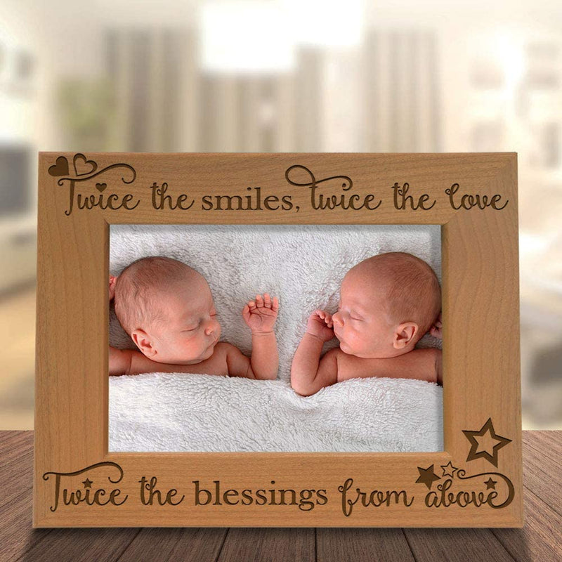 KATE POSH - Twice the Smiles, Twice the Love, Twice the Blessings from above - Engraved Natural Wood Picture Frame - Twins Photo Frame, Twins Gifts for Babies, Twins Gifts for Mom (4X6-Horizontal) Home & Garden > Decor > Picture Frames KATE POSH   