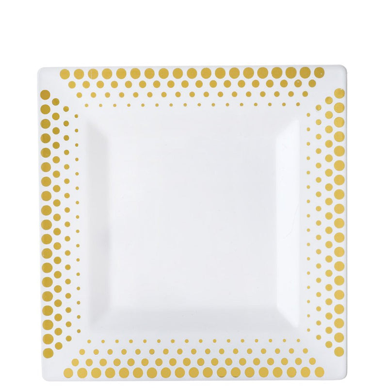 Efavormart 50 Pcs - White with Gold 6.5" Square Disposable Plastic Plate for Wedding Party Banquet Events - Hot Dots Collection Arts & Entertainment > Party & Celebration > Party Supplies Efavormart.com 8" White/Gold 