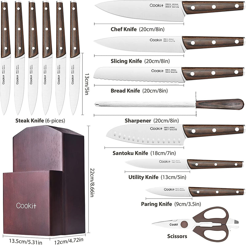 Kitchen Knife Sets, Cookit 15 Piece Knife Sets with Block for Kitchen Chef Knife Stainless Steel Knives Set Serrated Steak Knives with Manual Sharpener Knife Home & Garden > Kitchen & Dining > Kitchen Tools & Utensils > Kitchen Knives Cookit   