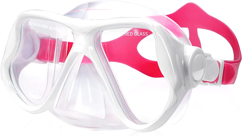 Keary Swimming Goggles Snorkel Diving Mask for Adult Men Women Youth, Anti-Fog 180°Clear View Swim Goggles with Nose Cover Sporting Goods > Outdoor Recreation > Boating & Water Sports > Swimming > Swim Goggles & Masks Keary White Frame Pink Strap  
