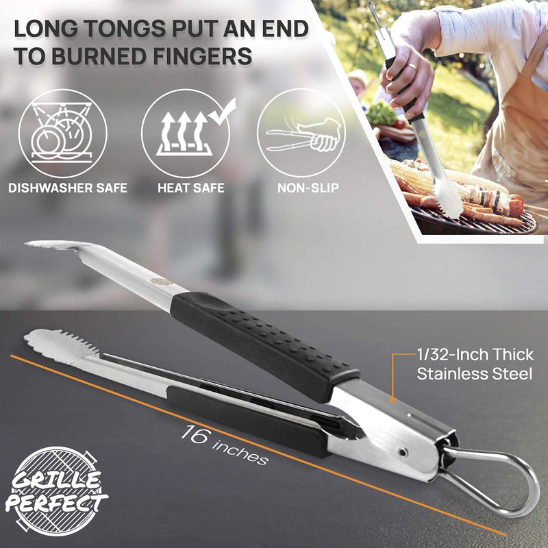 Extra Long Tongs for Grilling (16 Inch) Heavy Duty Stainless Steel Grill Tongs for BBQ Kitchen Outdoor Cooking - Long Handle Metal Grill Tools Barbecue Tongs - Stainless Steel Tongs for Cooking