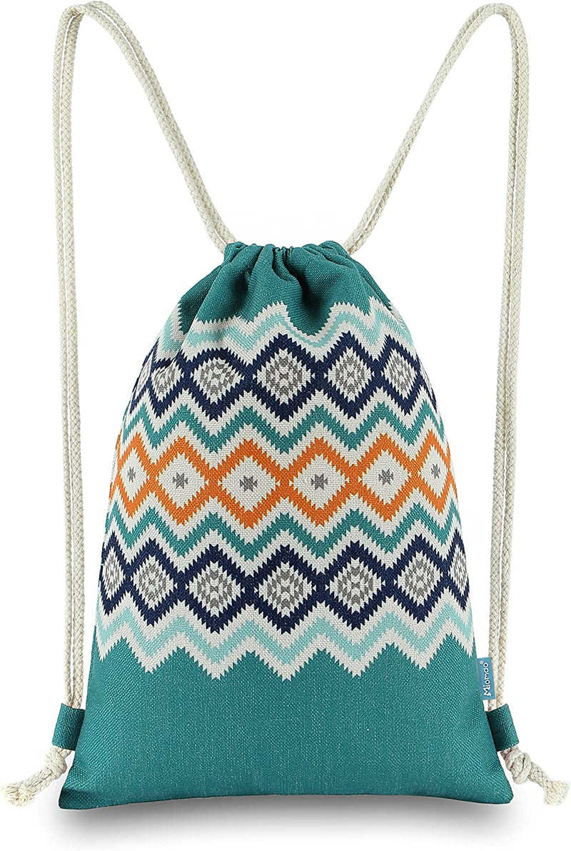 Miomao Drawstring Backpack Bohemia Style String Bag Canvas Beach Sport Daypack Home & Garden > Household Supplies > Storage & Organization Miomao Teal  