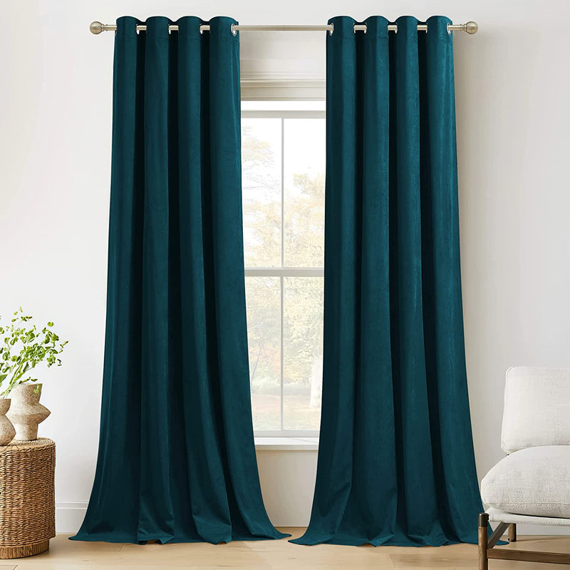 RYB HOME Black Velvet Curtains for Bedroom, Light Blocking Winds & Nosie Dampening Window Curtain Drapes Energy Saving Elegant Home Decoration for Kitchen Living Room, W52 X L84 Inches, 2 Panels Set Home & Garden > Decor > Window Treatments > Curtains & Drapes RYB HOME Peacock Blue W52 x L108 