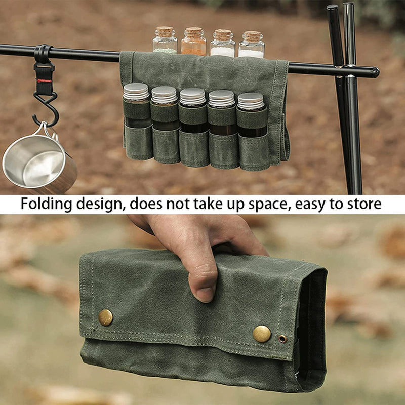 Portable Spice Bag with 9 Spice Jars, Canvas Seasoning Storage Bag Organizer, Seasoning Bottle Holder with Mini Condiment Bottle, Condiment Container Set for Outdoor Camping BBQ Picnic (Green) Home & Garden > Decor > Decorative Jars Generic   