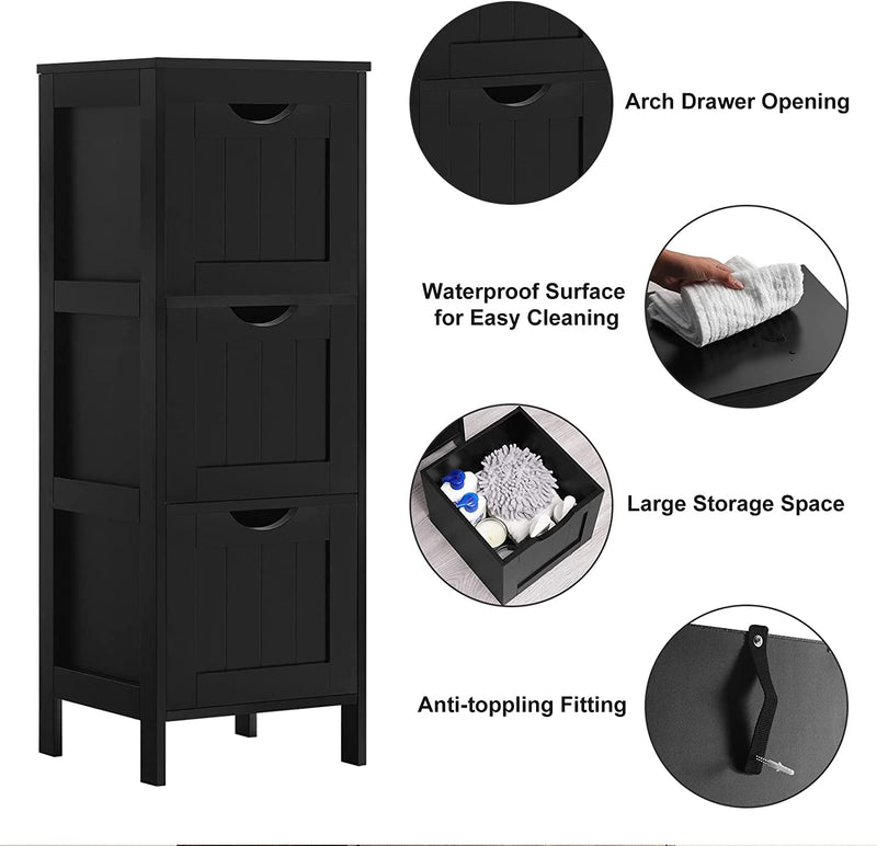 Reettic Narrow Bathroom Storage Cabinet with 3 Removable Drawers, DIY, Free Standing Side Storage Organizer for Bedroom, Living Room, Entryway, 11.8" L X 11.8" W X 35" H, Black BYSG102B Home & Garden > Household Supplies > Storage & Organization Reettic   